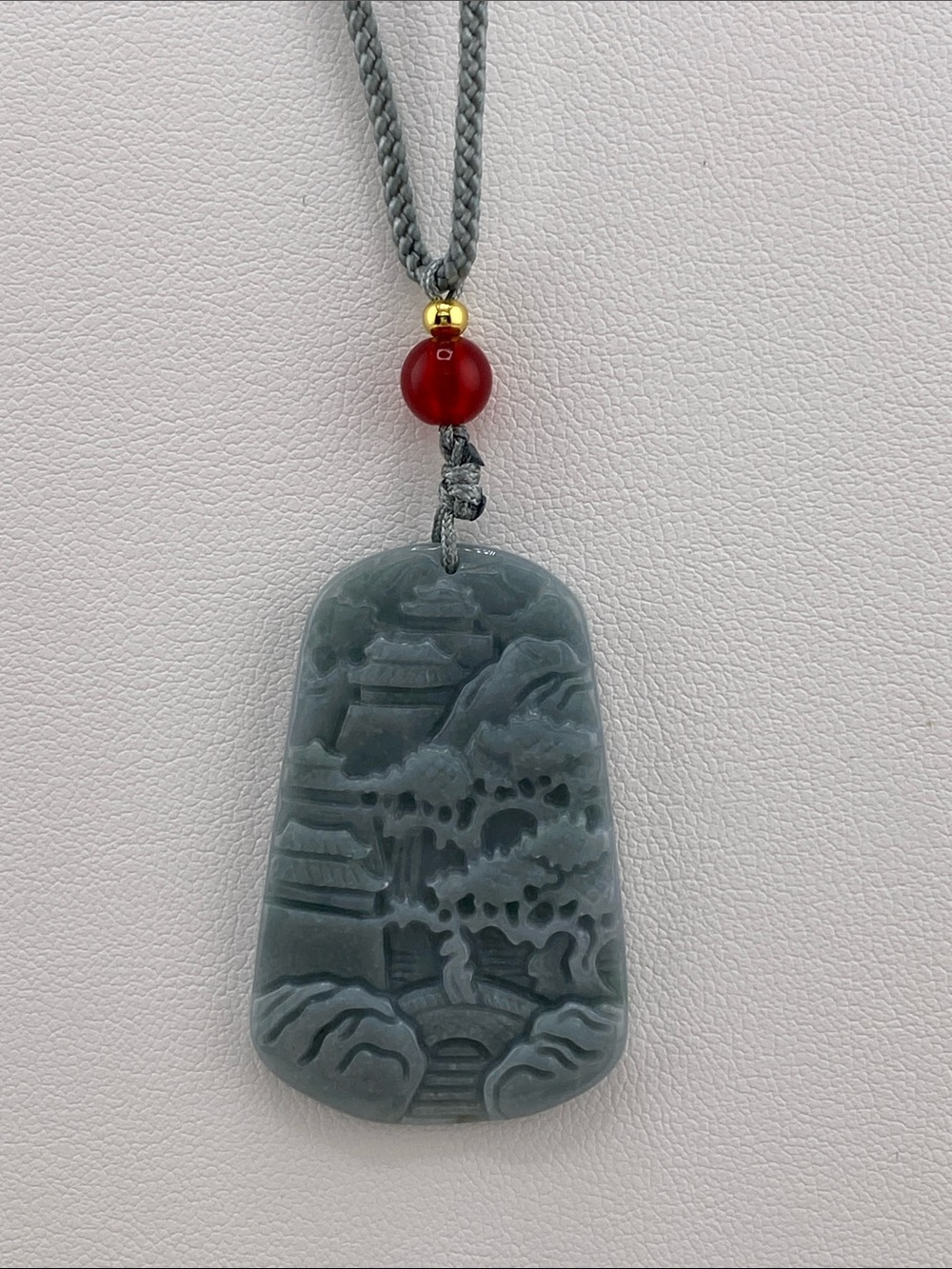 Hand-Carved Gray Jade Landscape Pendant Necklace – Elegant Women’s Jewelry